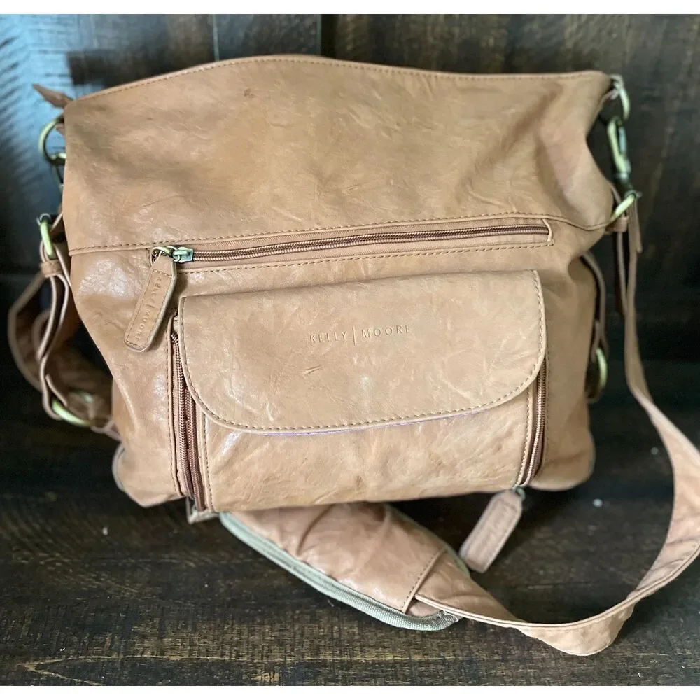 Kelly Moore Two Sues Camera Diaper Messenger Bag Brown Vegan Leather Convertible